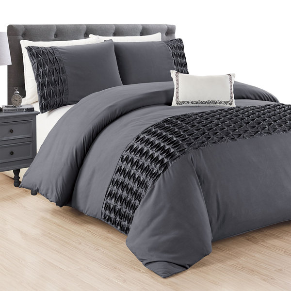 Mercer41 Madeline Dark Grey/Black Microfibre Duvet Cover Set & Reviews